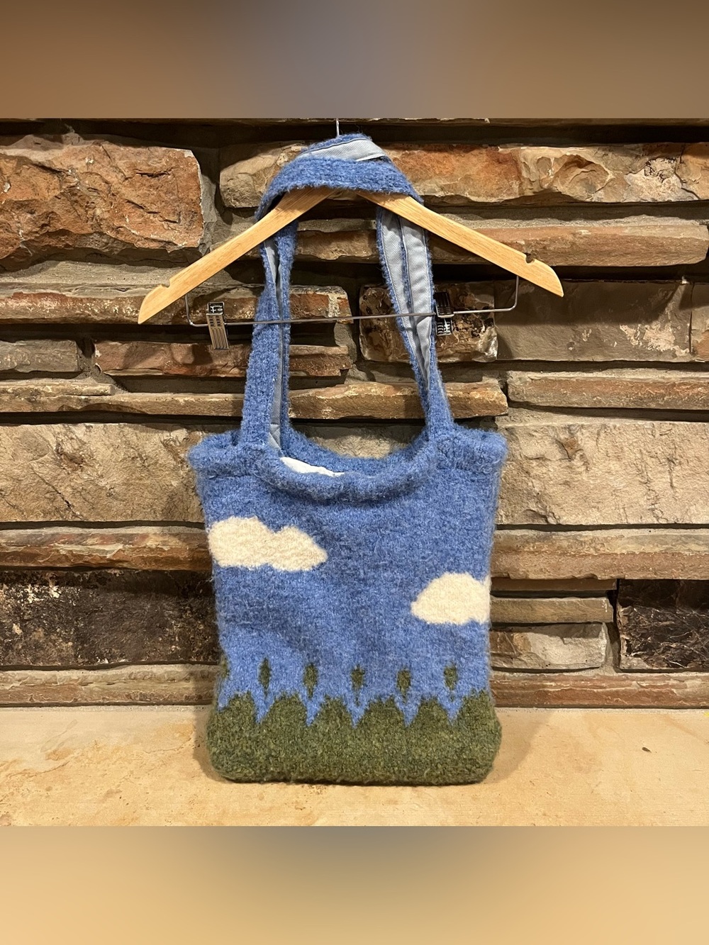 Urban Outfitters Blue Cloud & Green Meadow Felted Wool Blend Tote Bag